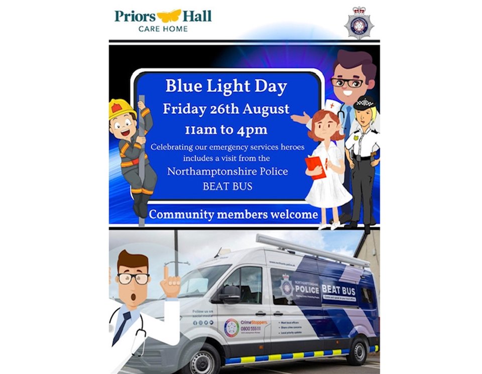 Blue Light Day Friday 26th August 11am to 4pm - Priors Hall Care Home